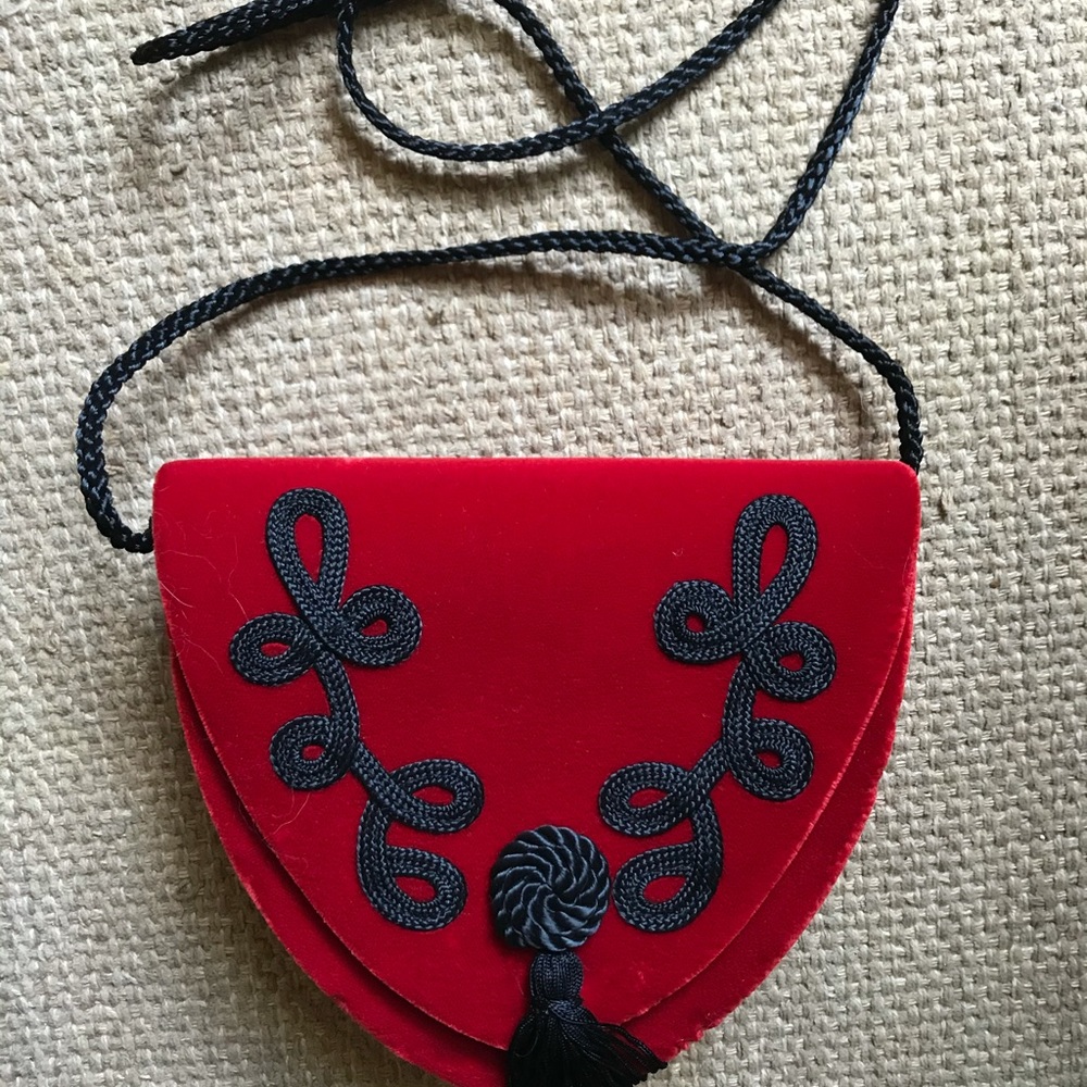 Vintage red velvet clutch with strap
